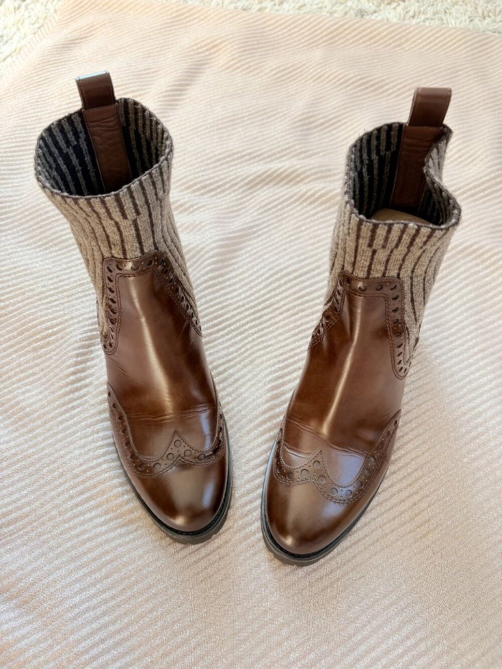 Santoni Women's Brogue Detailed Sock Style Chelsea Boots Brown Leather 37 - Picture 3 of 8
